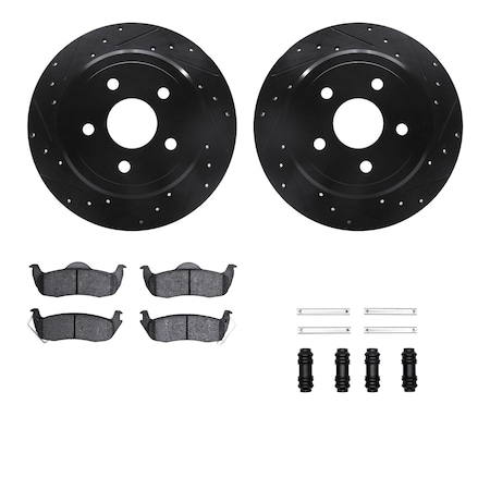 Dynamic Friction Co DFC Brake Rotor Drilled & Slotted - Black- w/Ultimate Duty Brake Pad & HW Kit 8412-42002