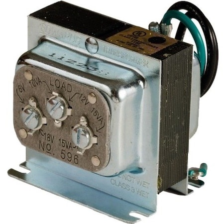 Edwards Signaling Class 2 Transformer, 10 VA at 6V AC, 15 VA at 12V AC, 15 VA at 18V AC, Not Rated, 6/12/18V AC, 120V AC 596