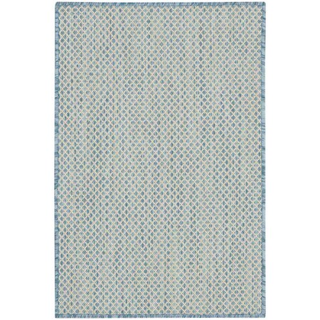 Homeroots 2' X 3' Aqua And Ivory Geometric Indoor Outdoor Area Rug 573876