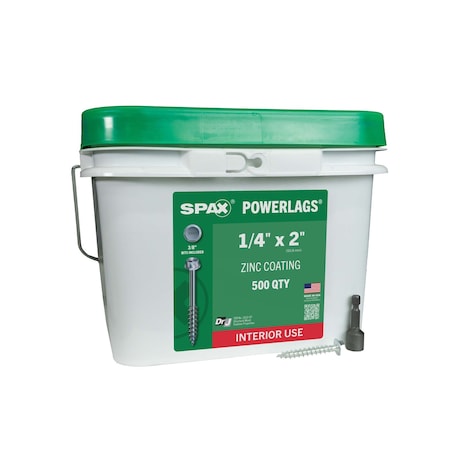Spax 1/4 in x 2 in Interior Structural Wood Lag Screws Powerlags Hex Head Hex Bulk Pail, 500PK 3571010700500