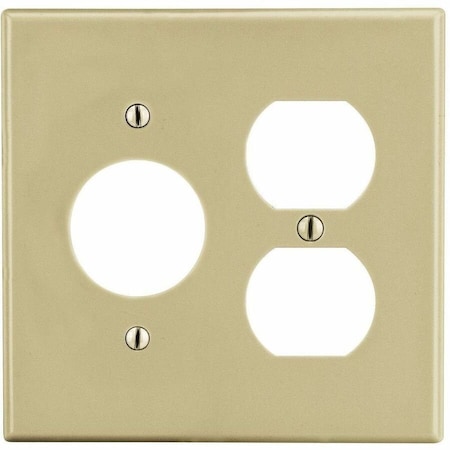 Hubbell Wiring Device-Kellems Duplex Receptacle Wall Plate, Number of Gangs: 2 Plastic, Satin Finish, Ivory P78I