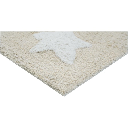 Homeroots 32" White And Beige Cotton Clouds and Stars Youthful Bath Rug 634895