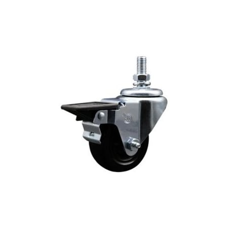 Service Caster 3 Inch Hard Rubber 12 Inch Threaded Stem Caster with Brake SCC-TS20S314-HRS-PLB-121315