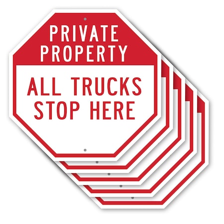Signmission Private Property All Trucks Stop He, 10 inch X 10 inch, Aluminum Metal Signs, 5PK OC-A-5Pack-10-150