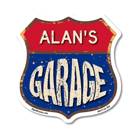 Signmission Alan's Garage, 12 Inch X 12 Inch, Plastic Sign SHI-P-12-383-ALAN