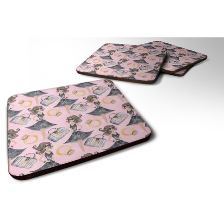 Carolines Treasures Watercolor Fashion Diva on Pink Foam Coaster, Set of 4 BB7500FC
