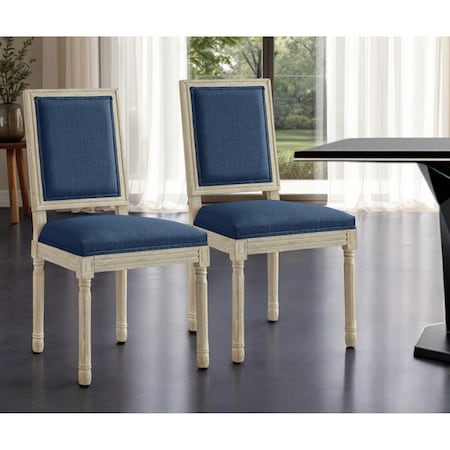 Homeroots Set of Two Navy Blue and Brown Upholstered Linen Dining Side Chairs 535365