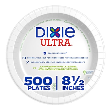 Dixie Disp Paper Plate, 8 1/2", Wht, SXP9W, PK500 SXP9W