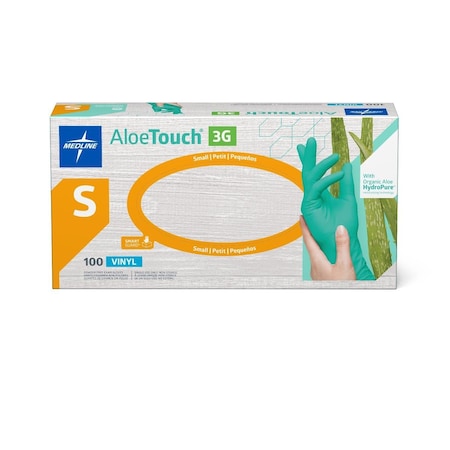 Medline AloeTouch 3G Synthetic Stretch Exam Gloves, Vinyl, Powder Free, Size S, 100PK MDS195174H