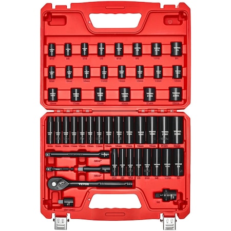Vevor 1/2 in Drive Impact Socket Set 29 Piece SAE 3/8 in-1 in Metric 10-24 mm, 29PK 69300003