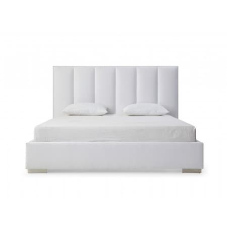 Homeroots White Ribbed Texture Velvet Upholstered Queen Bed Frame 486078