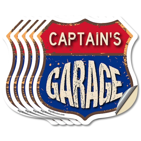 Signmission Captain's Garage, 6 inch X 6 inch, Vinyl Decal, 5PK SHI-D-5PACK-6-383-CAPTAIN