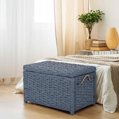 Happimess Jacob 31.5in Hand-Woven Wicker Storage Trunk, Blue HPM9003G