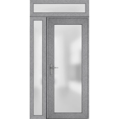 Vdomdoors Front Exterior Prehung FiberGlass Door Frosted Glass / Manux 8102 Grey Ash / Sidelight and Transom MANUX8102EXD-SS-W30+12 x H80+14-RH