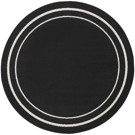 Homeroots 4' Black And Ivory Round Indoor Outdoor Area Rug 545941