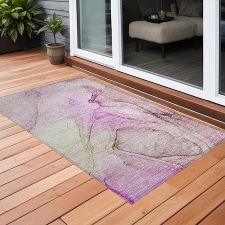 Homeroots 2' X 3' Pink Abstract Washable Non Skid Indoor Outdoor Area Rug 559397