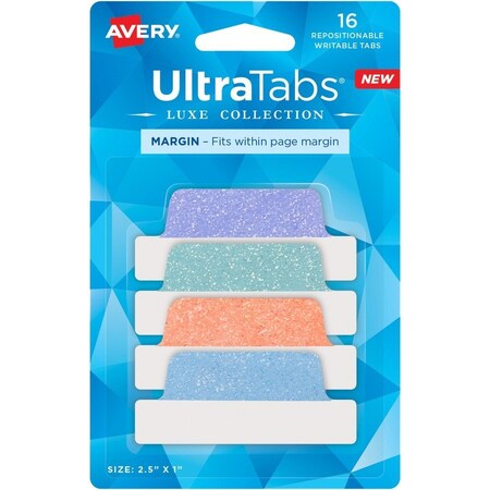 Avery Margin Ultra Tabs, 2.5" x 1", PK16 74150