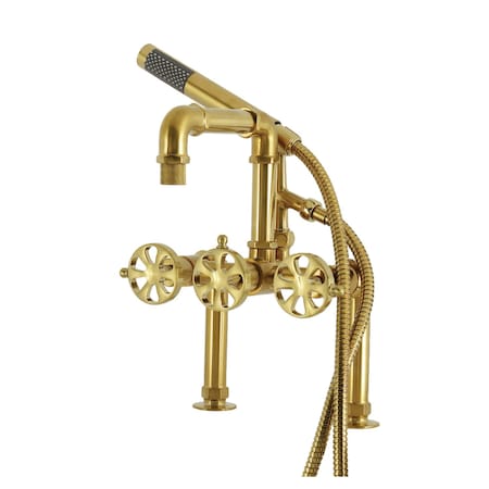 Kingston Brass 7" Center Deck-Mount Clawfoot Tub Faucet with Hand Shower, Brushed Brass AE6407RX