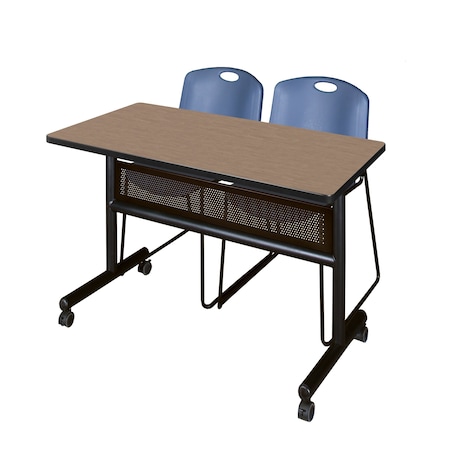 Regency Kobe Flip-Top Privacy Nesting Table W/ 2 Zeng Stack Chairs, 48 in W, 24 in L, Noble Oak MKFTM4824NO44BE