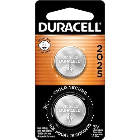 Duracell Lithium Batteries, 2025, 3 Volt, 20Mmx2.5Mm, 2/Pk, Silver DL2025B2PK