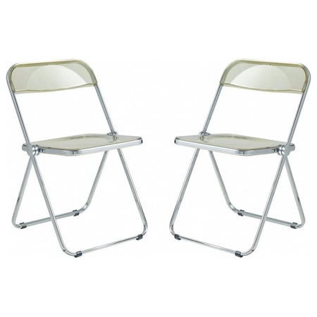Leisuremod Lawrence Acrylic Folding Chair with Metal Frame, Amber, 2PK LF19A2