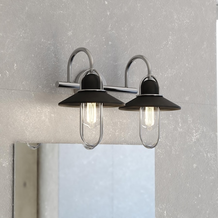 Vaxcel Galena 2 Light Matte Black and Nickel Coastal Bathroom Vanity Fixture W0402
