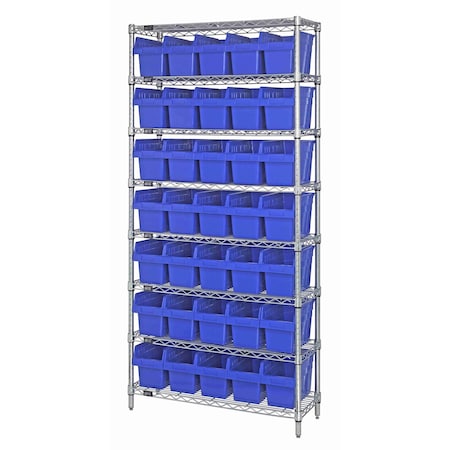 Quantum Storage Systems WIRE SHELVING UNIT W/35 BINS BLUE WR8-806BL