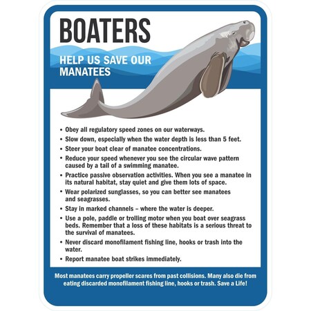 Lyle Boaters Help Us Save Our Manatees Obey Regulatory, 18x24, Engineer Grade, White G-10141-EG_18x24