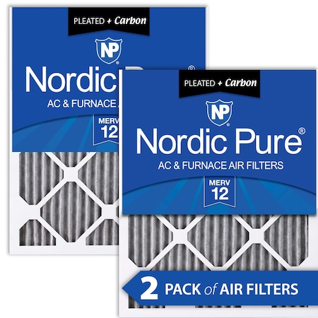 Nordic Pure 12x12x1 Plus Carbon Pleated Air Filter, High Capacity, MERV 12, 2 PK 12x12x1PM12C-2