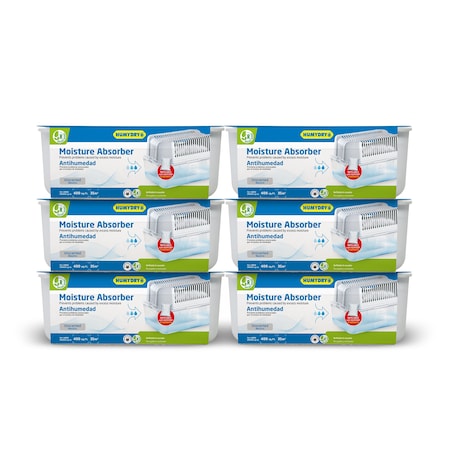 Humydry Refillable and Reusable Large Moisture Absorber, Covers Up to 400 sq.ft., Unscented, 35.3 oz., 6PK USA1000ANEC6