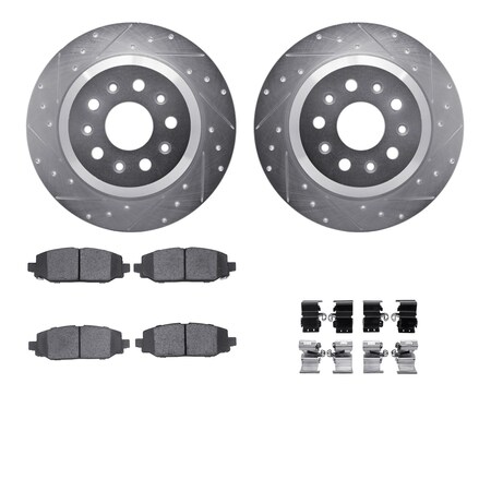 Dynamic Friction Co DFC Brake Rotor - Drilled & Slotted - Silver- Heavy Duty Brake Pad includes Hardware 7412-42047
