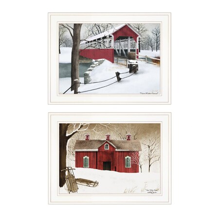 Homeroots Set Of Two Winter Evening 1 White Framed Print Wall Art, 2PK 406197