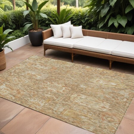 Homeroots 8' X 10' Khaki And Brown Damask Washable Indoor Outdoor Area Rug 603740