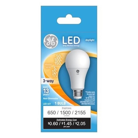 Ge LED Light Bulb, 3-Way, A19 Lamp, 50, 100, 150 W Equivalent, E26 Medium Lamp Base 93129882