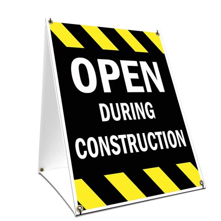 Signmission Open During Construction, 36 Inch x 24 Inch A-frame Yard Sign, Plastic Sign SBC-2436-Open During Construction
