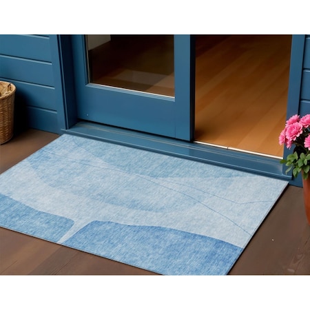 Homeroots 3' X 5' Denim Blue And Sky Blue Abstract Washable Indoor Outdoor Area Rug 582008