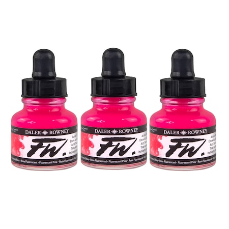 Daler-Rowney FW Acrylic Ink, Fluorescent Pink, 29.5ml, 3PK D160029538