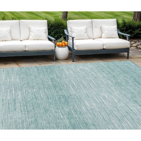 Homeroots 10' X 14' Aqua And Ivory Abstract Washable Indoor Outdoor Area Rug 587397