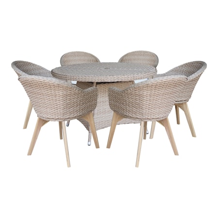 International Concepts Outdoor 7 Piece Wicker Patio Furniture Set with a Round Table and 6 Chairs KODT-448R-431-3
