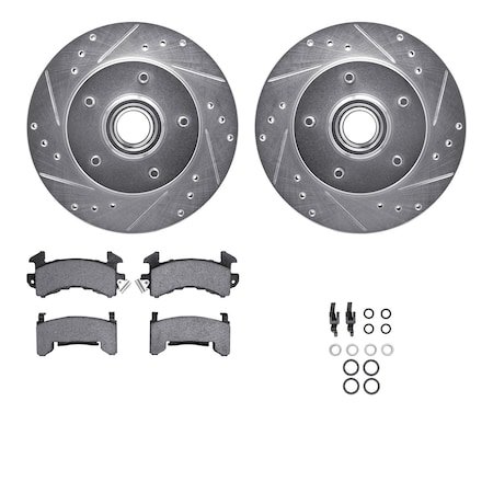 Dynamic Friction Co DFC Brake Rotor - Drilled & Slotted - Silver- Heavy Duty Brake Pad includes Hardware 7412-47006