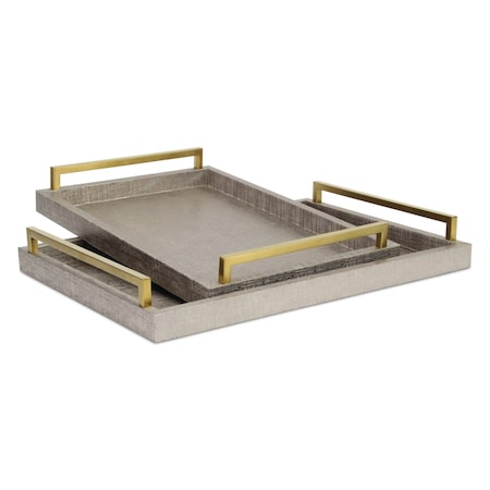 Homeroots Set of Two Taupe Wood Geometric Handmade Serving Trays With Handles 518594