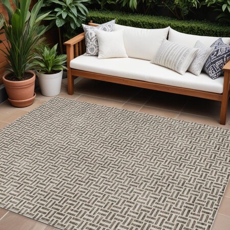 Homeroots 9' X 12' Brown And Beige Geometric Washable Indoor Outdoor Area Rug 594459