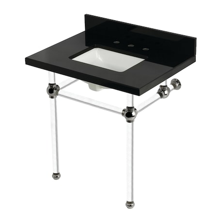 Kingston Brass 30" Black Granite Console Sink with Acrylic Legs, 8-Inch, 3-Hole, Black Granite/Polished Nickel KVPK3030KASQ6