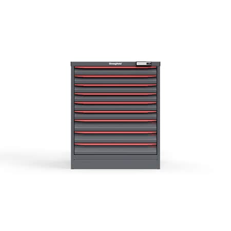 Strong Hold 9 drawer cabinet - (6x 2ft, 3x 3ft) - Red accents - Electronic Lock S3036-PPRAS-0901DS