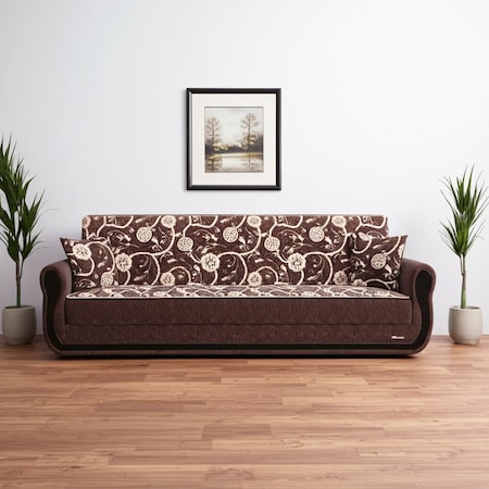 Homeroots 90" Brown Chenille Convertible Futon Sleeper Sofa And Toss Pillows With Storage 607129