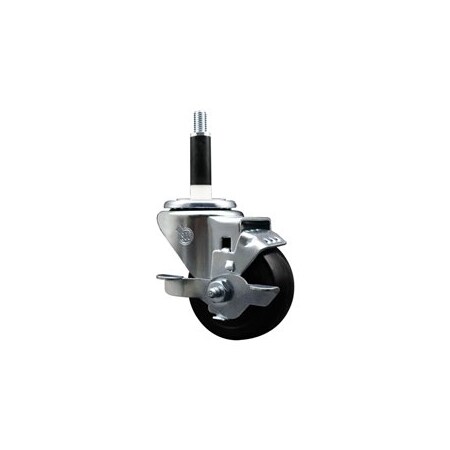 Service Caster 3.5'' SS Soft Rubber Swivel 7/8'' Expanding Stem Caster with Brake SCC-SSEX20S3514-SRS-TLB-78