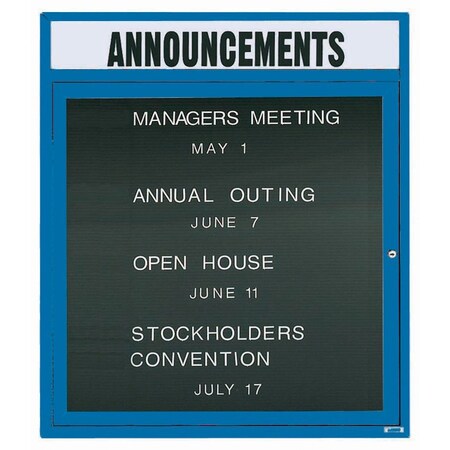 Aarco Enclosed Letter Board Directory w/ Powder Coated Blue Aluminum Frame and Header, 36''Hx30''W, 1 Door ADC3630HB