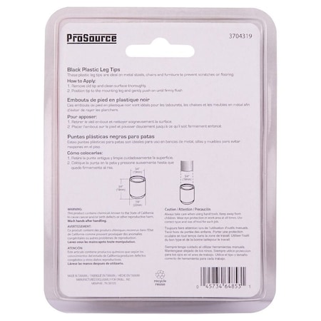 Prosource Furniture Leg Tip, Round, Plastic, Black, 3/4 in Dia, 3/4 in H FE-50603-PS