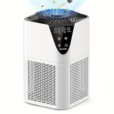 Edendirect 1250 sq.ft. HEPA Personal 3-stage Air Purifier in White, 12H Timer, 3 Speeds, PM2.5 Monitor ZR-QRSHA0230USV01