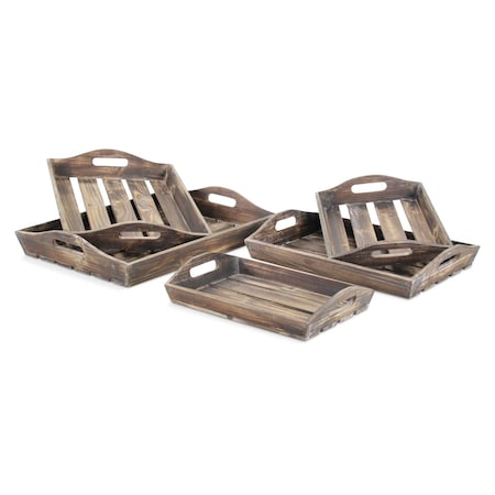 Homeroots Set Of 5 Rustic Natural Brown Wood Handmade Trays With Handles 483318